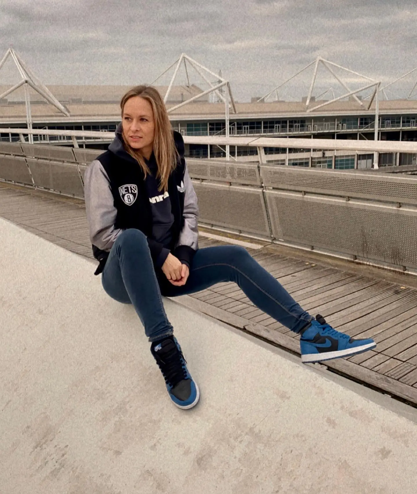 Cute model in blue Air Jordans